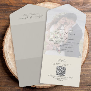 Elegantes Vellum Foto Overlay Grün QR-Code All In One Einladung