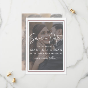 Elegantes Vellum Hand Lettered Overlay Foto Hochze Save The Date