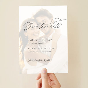 Elegantes Vellum Overlay-Foto Hochzeit speichern d Acryleinladungen