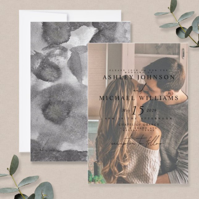 Elegantes Vellum Overlay Wasserfarbe Foto Hochzeit Einladung (Von Creator hochgeladen)