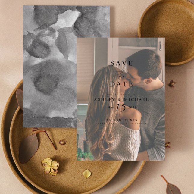 Elegantes Vellum Overlay Wasserfarbe Foto Hochzeit Save The Date (Easily personalize this photo save the date with your unique details.)