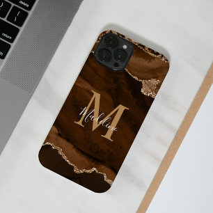 Elegantes Velvet Rust Gold Agate Geode Monogramm iPhone 16 Pro Max Hülle
