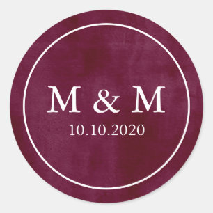 Elegantes Velvety Burgundy Wedding Classic Monogra Runder Aufkleber