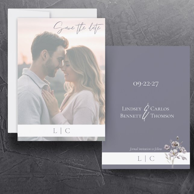 Elegantes verblichenes Foto Caligraphy Gloomy Gray Save The Date (Von Creator hochgeladen)
