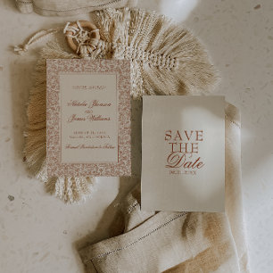 Elegantes verbranntes Orange Boho Floral Terrakott Save The Date