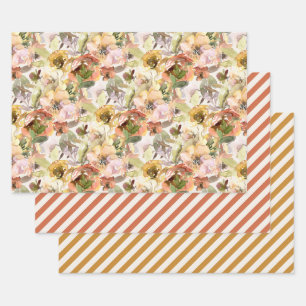Elegantes verbranntes Orange Gelb Herbst Blumen Geschenkpapier Set