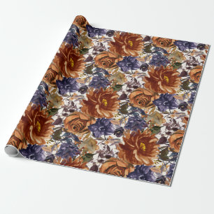 Elegantes verbranntes Orange Navy Blau Herbst Blum Geschenkpapier