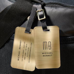 Elegantes vergoldetes Metall mit Monogramm Gepäckanhänger