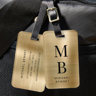 Elegantes vergoldetes, monogrammbeschriftetes Meta Gepäckanhänger