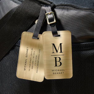 Elegantes vergoldetes, monogrammbeschriftetes Meta Gepäckanhänger