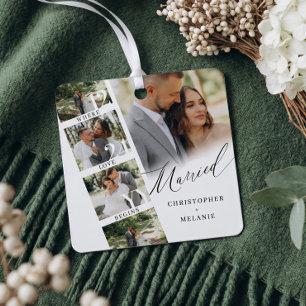 Elegantes verheiratetes Fotocollage-Hochzeitsanden Ornament Aus Metall