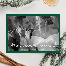 Elegantes Verheiratetes Weihnachts-Script Green Fo Feiertagskarte