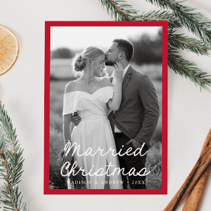 Elegantes Verheiratetes Weihnachtsskript Red 2 Fot Feiertagskarte