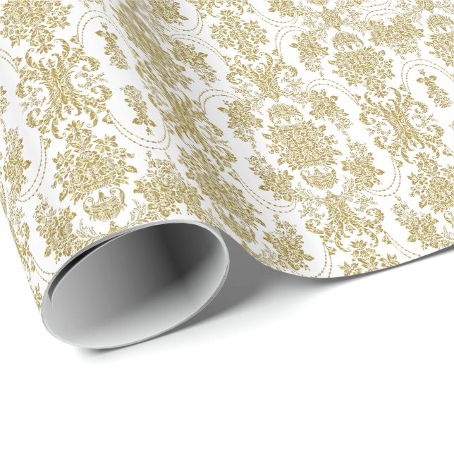 Elegantes, Verziertes Blumenmuster Geschenkpapier (Rolleneckpunkt)