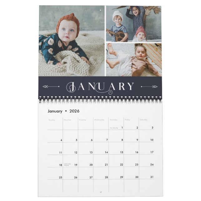 Elegantes Verziertes Fotomaterial der weißen Marin Kalender (Jan 2026)