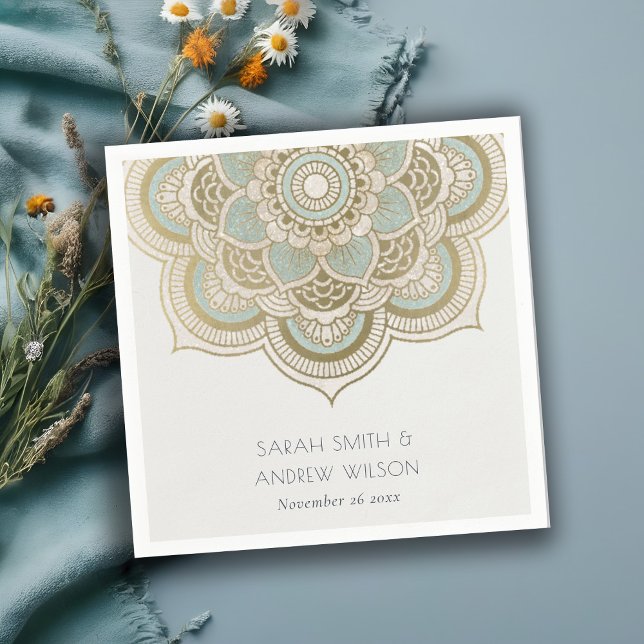 Elegantes Verziertes Gold Aquamarin Türkis Mandala Serviette (Von Creator hochgeladen)