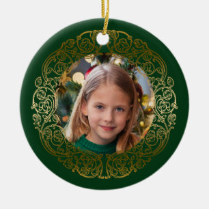 Elegantes Verziertes Gold Filigree Frame Foto Keramik Ornament