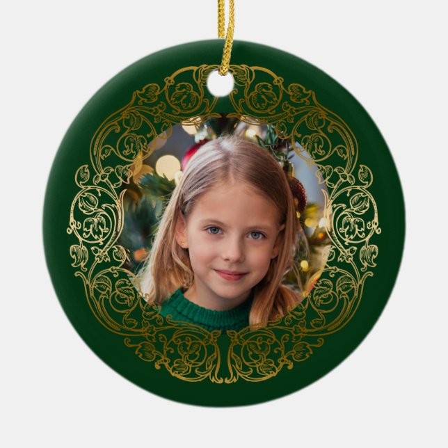 Elegantes Verziertes Gold Filigree Frame Foto Keramik Ornament (Vorne)