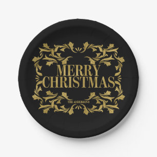 Elegantes Verziertes Gold Frohe Weihnachtsscheibe Pappteller