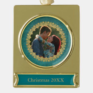 Elegantes Verziertes Gold und Aquamarines kundensp Banner-Ornament Gold