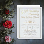 Elegantes Verziertes Party zum 50. Hochzeitstag Folieneinladung<br><div class="desc">Einfach elegant auf weißem Hintergrund 50. Hochzeit Jubiläum Party-Design mit echter Goldfolie und Akzenten. Originelles Design von Holiday Hearts Designs (Rechte vorbehalten).</div>