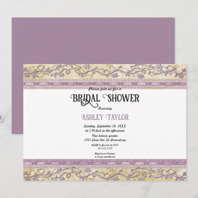 Elegantes Verziertes Rose Gold Script Glam Brautpa Einladung (Vorne/Hinten)