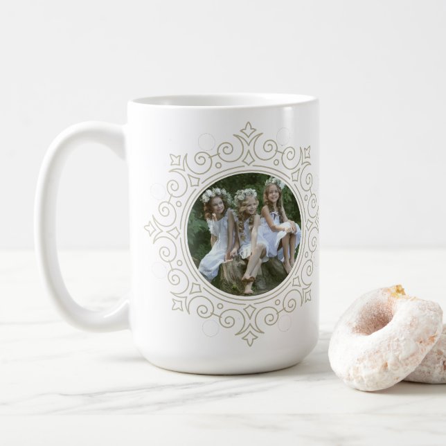 Elegantes Verziertes Snowflake Foto Kaffeetasse (Mit Donut)