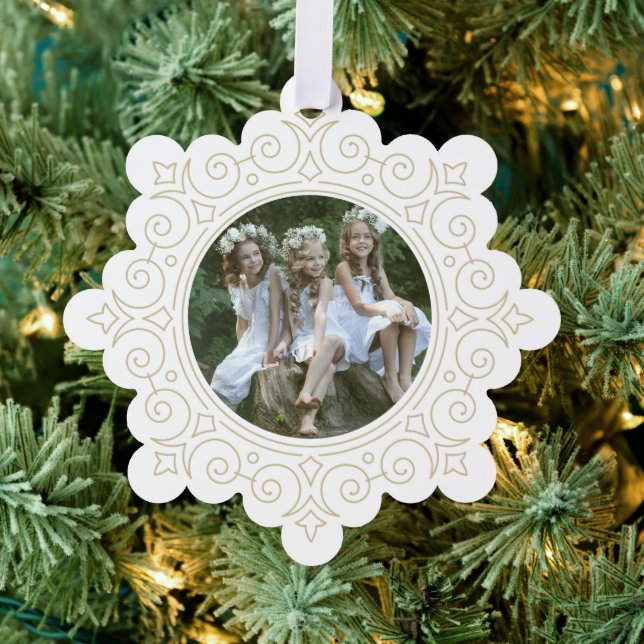 Elegantes Verziertes Snowflake Foto Ornament Karte (Insitu (Baum))