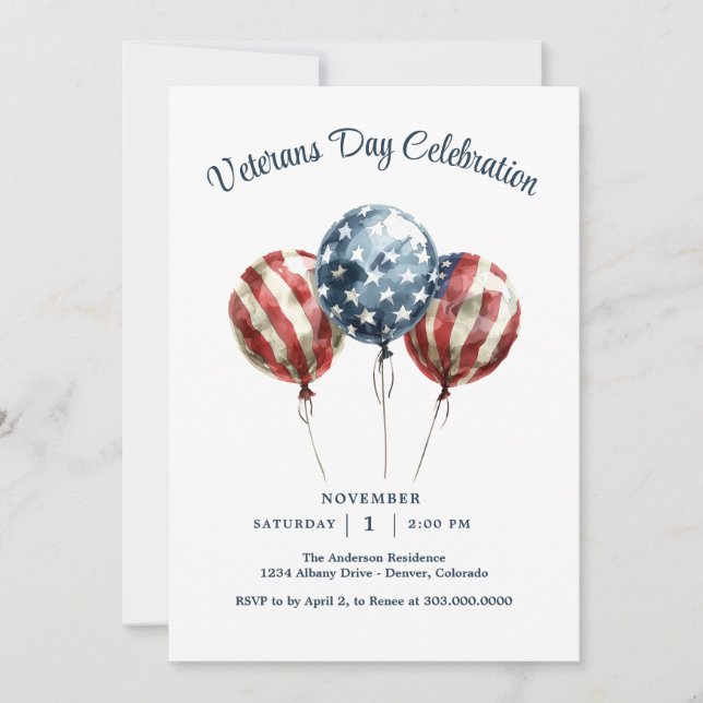 Elegantes Veteranen-Day-Party Einladung (Vorderseite)