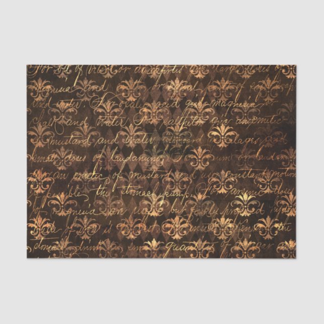 Elegantes Viktorianisch-gotisch-braunes Damasketpa Seidenpapier (Vorderseite)