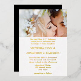 Elegantes Viktorianisches Ball Gold Foto Hochzeit Folieneinladung