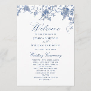 Elegantes viktorianisches blaues Blumen-Hochzeitsp Programm