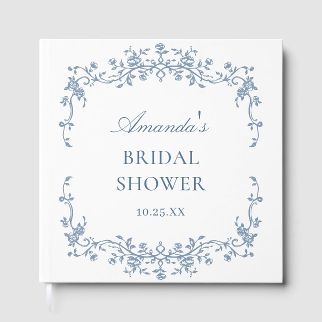 Elegantes Viktorianisches blaues Brautparty Gästebuch (Vorderseite)