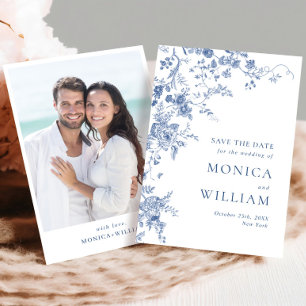 Elegantes Viktorianisches Blue French Floral Weddi Save The Date