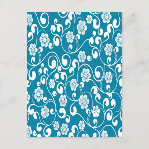 Elegantes Viktorianisches Blumendesign Blau Postkarte