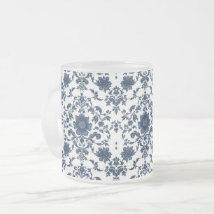 Elegantes viktorianisches Damast-Blumenmuster Navy Mattglastasse