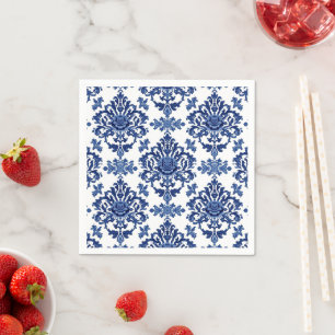 Elegantes viktorianisches Damast-Blumenmuster Navy Serviette
