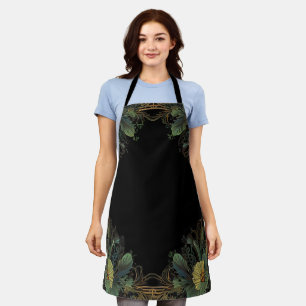 Elegantes viktorianisches, dunkelgrünes Goldgold b Schürze