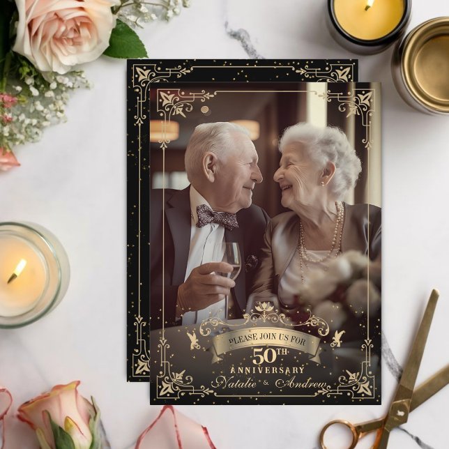 Elegantes Viktorianisches Ornament 50 Jahre Foto Einladung (Von Creator hochgeladen)