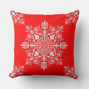Elegantes viktorianisches rot-weißes Blumen-Swirbe Kissen