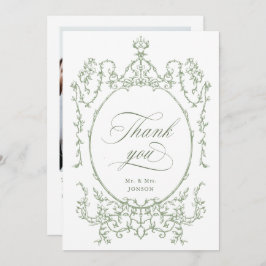 Elegantes Viktorianisches Verziert Sage Green Wedd Dankeskarte