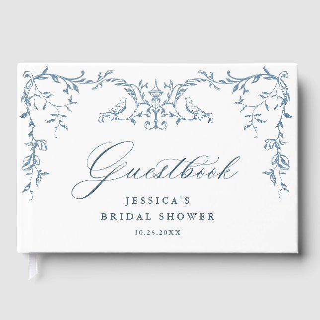Elegantes Viktorianisches Verziertes blaues Brautp Gästebuch (Vorderseite)