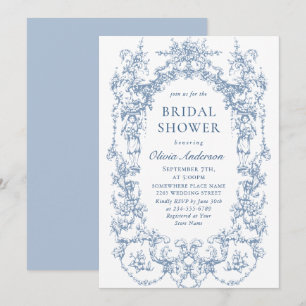 Elegantes Viktorianisches Verziertes Dusty Blue Br Einladung