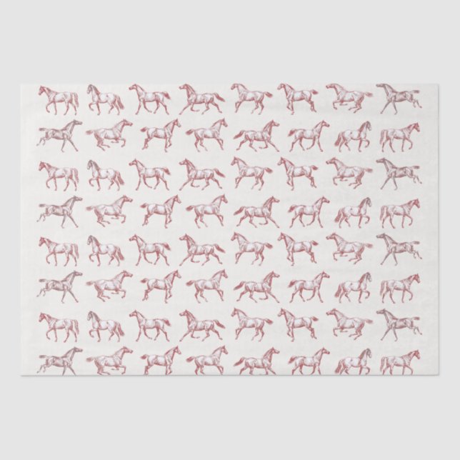 Elegantes Vintag Galloping Pferde Rotes Weißes Tes Seidenpapier (Vorderseite)