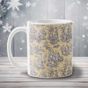 Elegantes Vintag-Grautoile de jouy Kaffeetasse