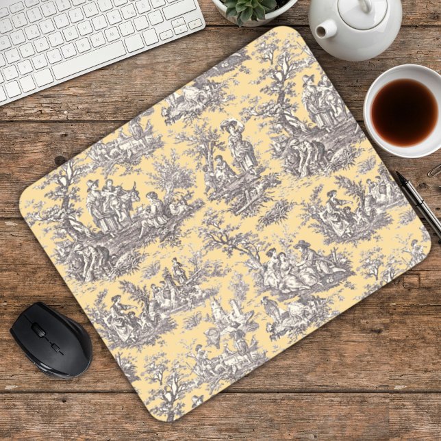 Elegantes Vintag-Grautoile de jouy Mousepad (Von Creator hochgeladen)