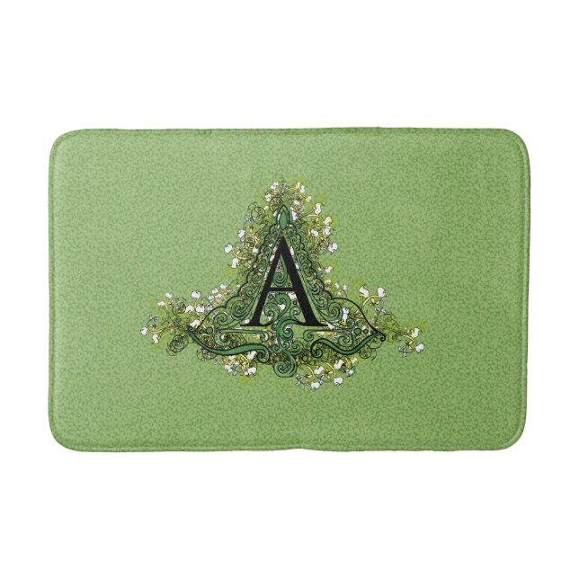 Elegantes Vintag grünes Blumenmuster Initial A Mon Badematte (Vorderseite)