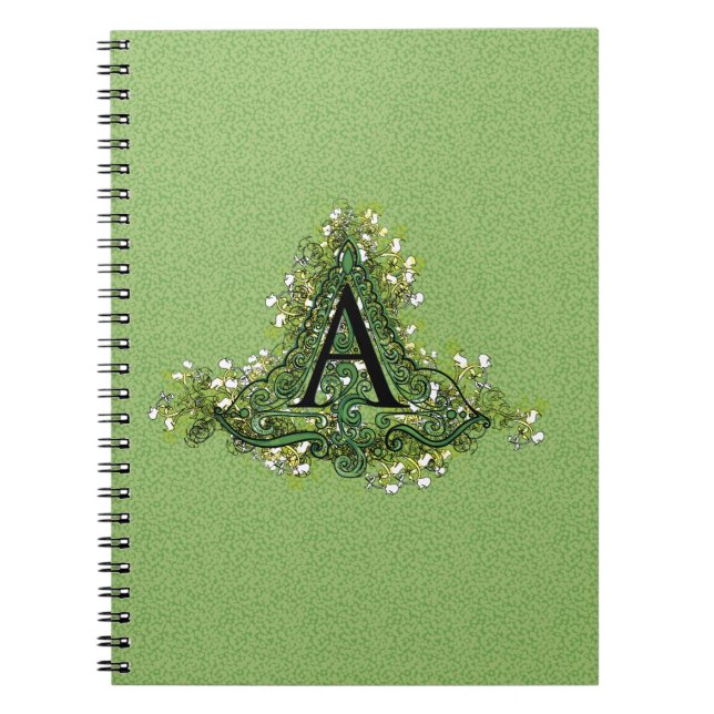 Elegantes Vintag grünes Blumenmuster Initial A Mon Notizblock (Vorderseite)