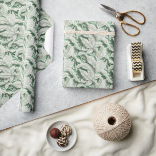 Elegantes, Vintag-grünes botanisches Blattmuster Geschenkpapier