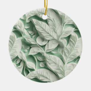 Elegantes, Vintag-grünes botanisches Blattmuster Keramik Ornament